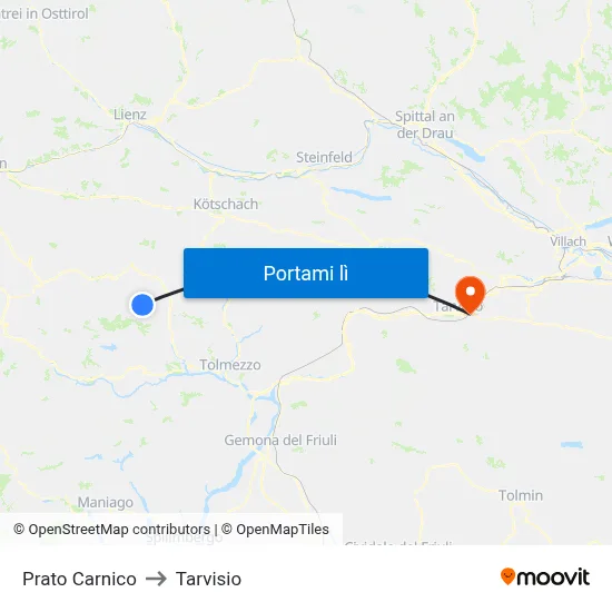 Prato Carnico to Tarvisio map