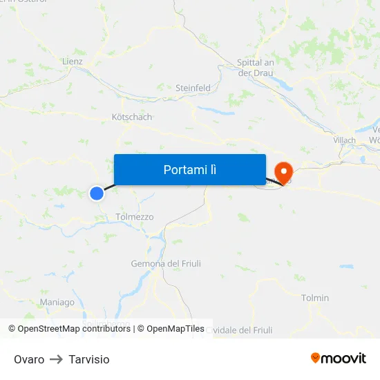 Ovaro to Tarvisio map