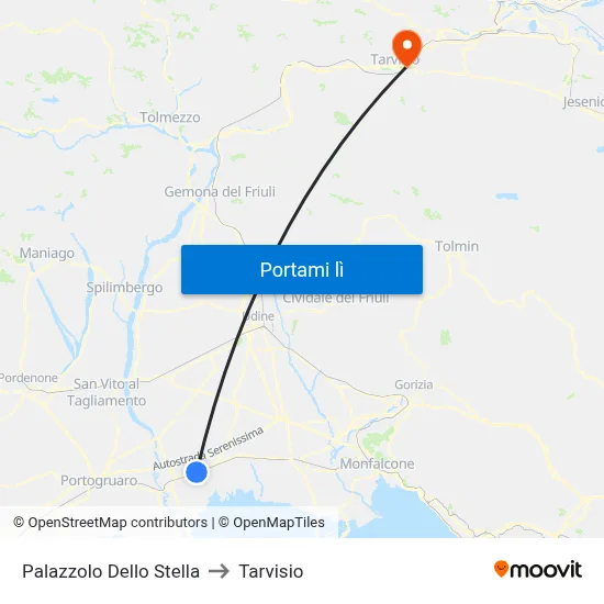 Palazzolo Dello Stella to Tarvisio map