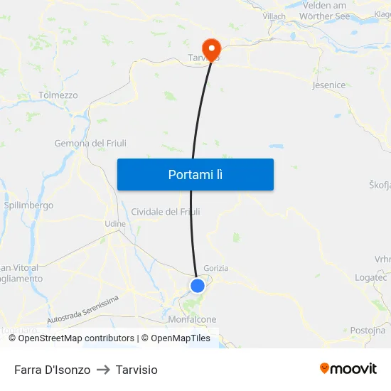 Farra D'Isonzo to Tarvisio map