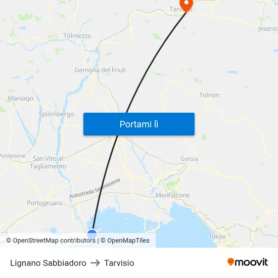 Lignano Sabbiadoro to Tarvisio map