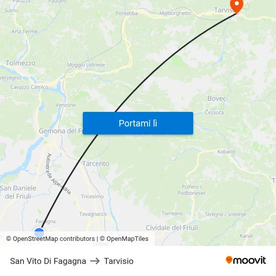 San Vito Di Fagagna to Tarvisio map