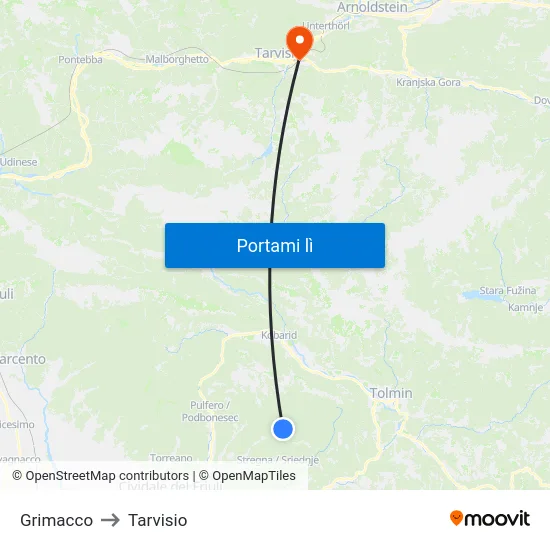 Grimacco to Tarvisio map