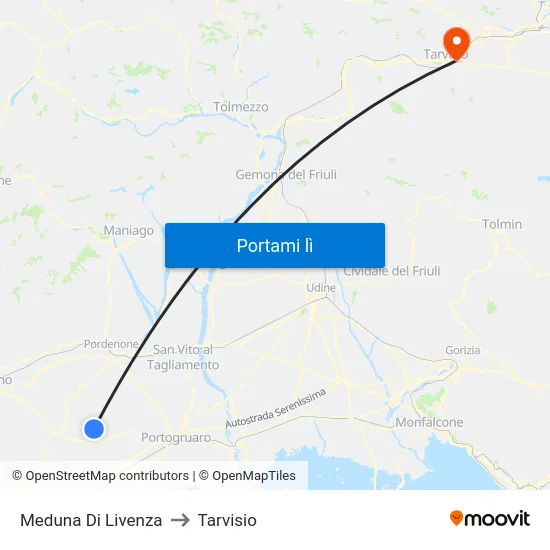 Meduna Di Livenza to Tarvisio map