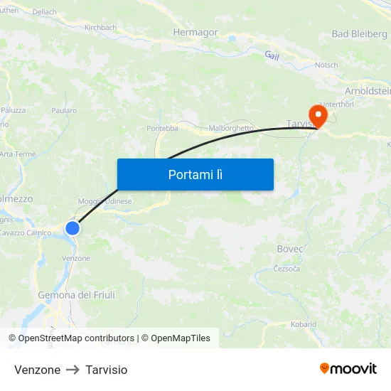 Venzone to Tarvisio map