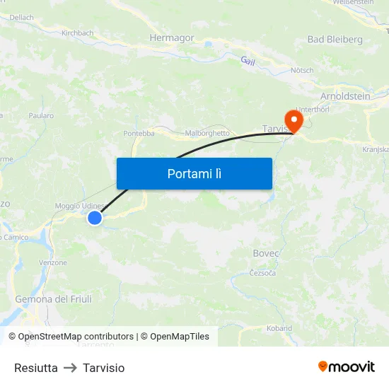 Resiutta to Tarvisio map