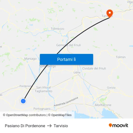 Pasiano Di Pordenone to Tarvisio map