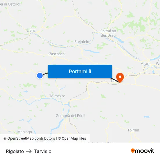 Rigolato to Tarvisio map