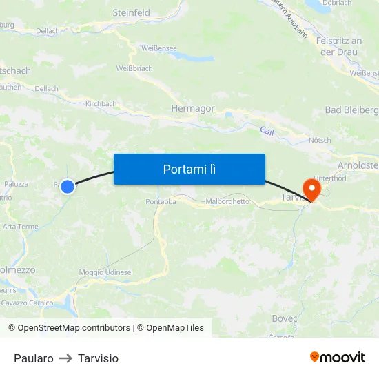 Paularo to Tarvisio map