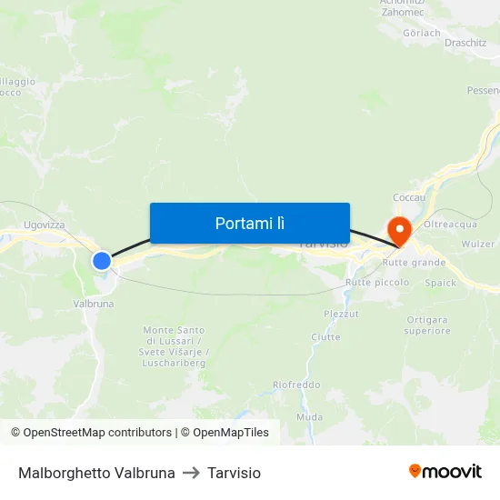 Malborghetto Valbruna to Tarvisio map