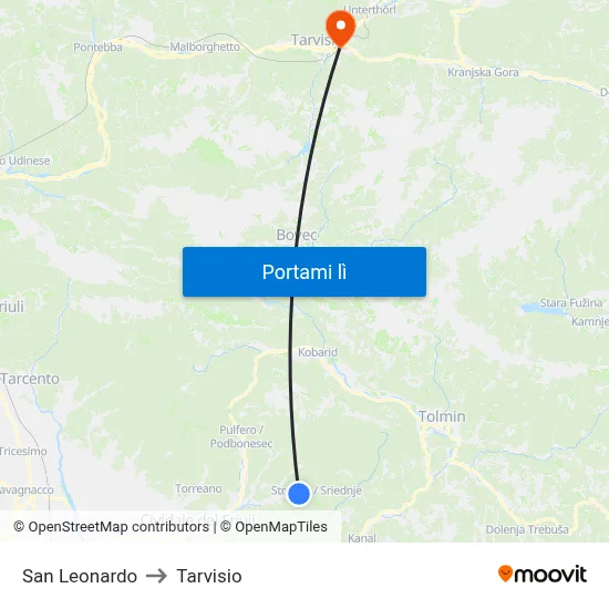 San Leonardo to Tarvisio map
