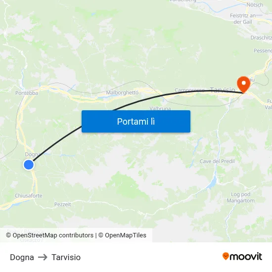 Dogna to Tarvisio map