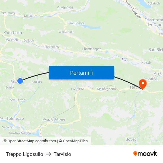 Treppo Ligosullo to Tarvisio map