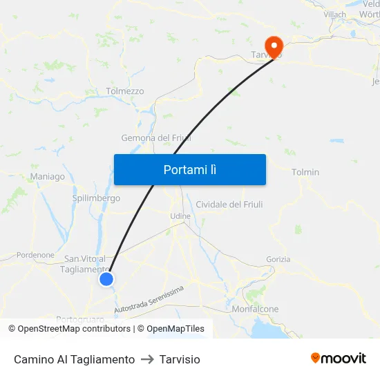 Camino Al Tagliamento to Tarvisio map
