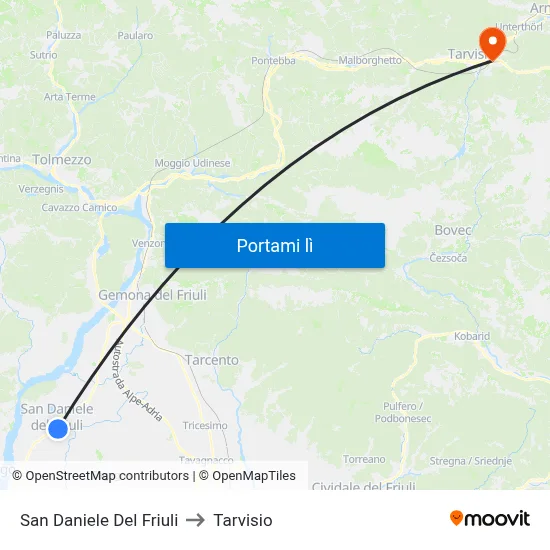 San Daniele Del Friuli to Tarvisio map