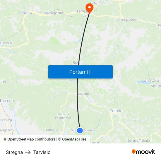 Stregna to Tarvisio map