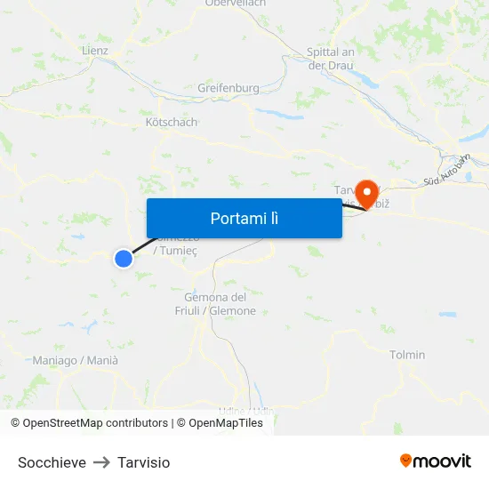 Socchieve to Tarvisio map