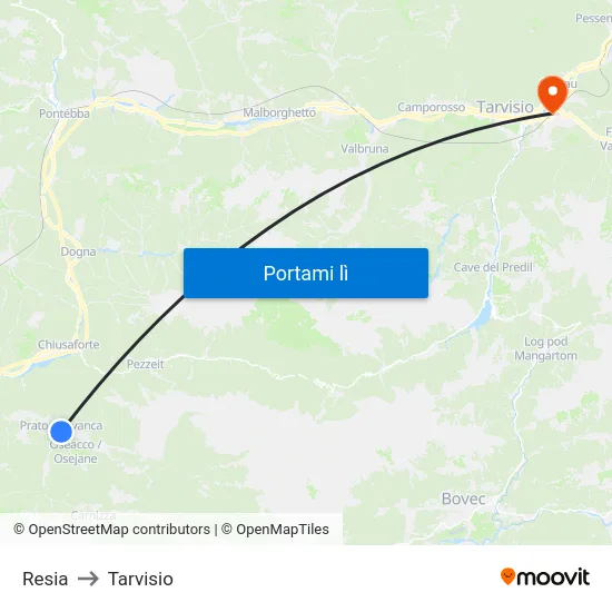 Resia to Tarvisio map