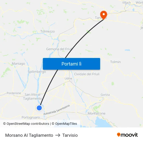Morsano Al Tagliamento to Tarvisio map