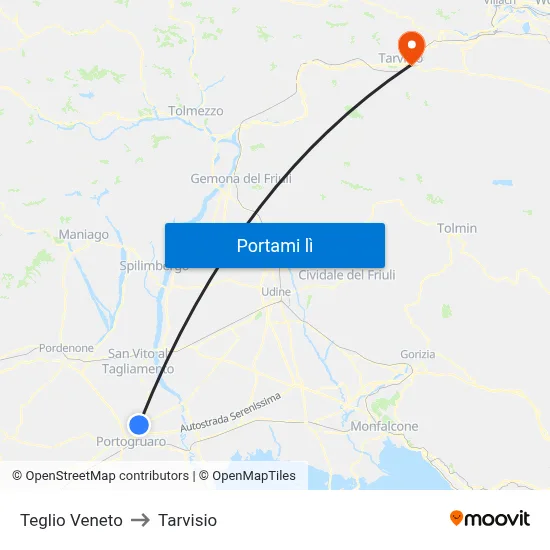 Teglio Veneto to Tarvisio map