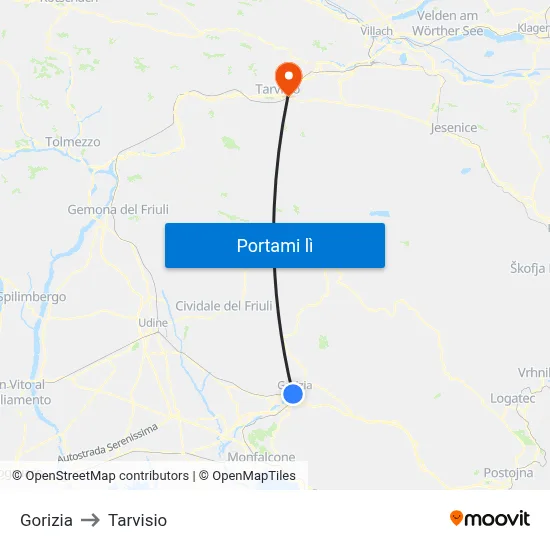 Gorizia to Tarvisio map