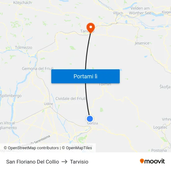 San Floriano Del Collio to Tarvisio map