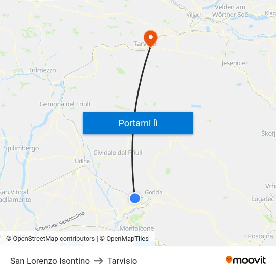 San Lorenzo Isontino to Tarvisio map
