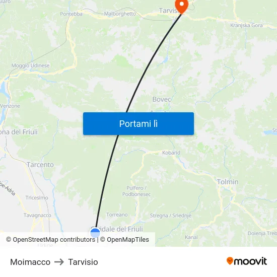 Moimacco to Tarvisio map