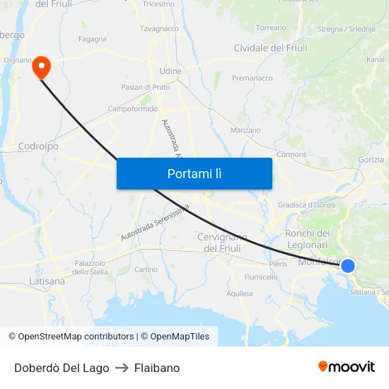 Doberdò Del Lago to Flaibano map