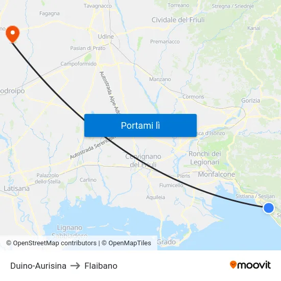 Duino-Aurisina to Flaibano map