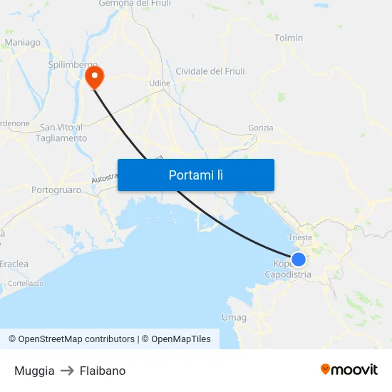 Muggia to Flaibano map