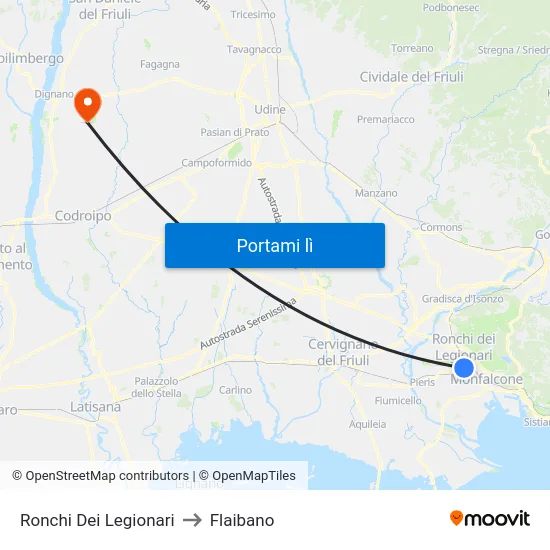 Ronchi Dei Legionari to Flaibano map