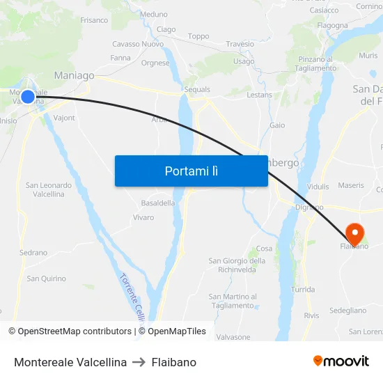 Montereale Valcellina to Flaibano map