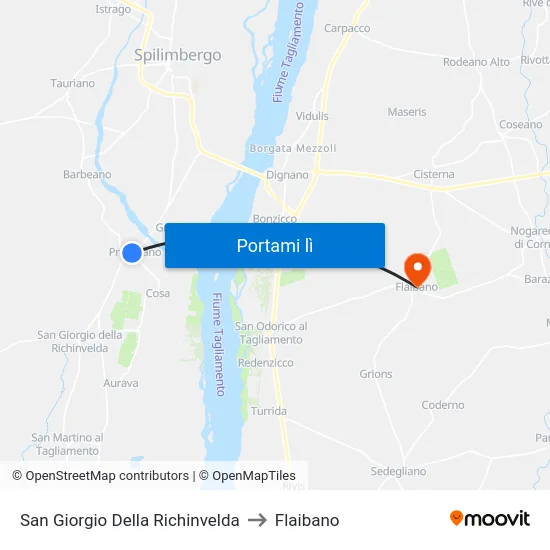 San Giorgio Della Richinvelda to Flaibano map
