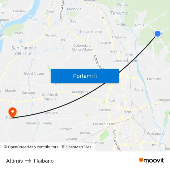 Attimis to Flaibano map