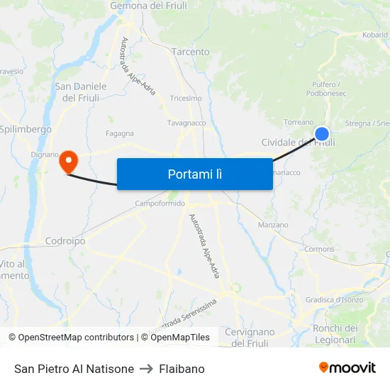 San Pietro Al Natisone to Flaibano map