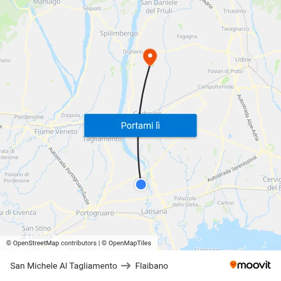 San Michele Al Tagliamento to Flaibano map