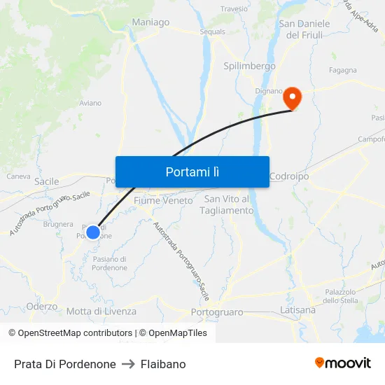 Prata Di Pordenone to Flaibano map