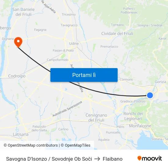 Savogna D'Isonzo / Sovodnje Ob Soči to Flaibano map