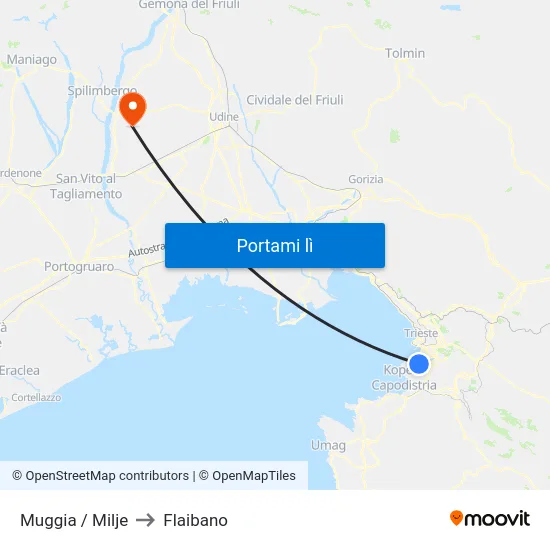 Muggia / Milje to Flaibano map