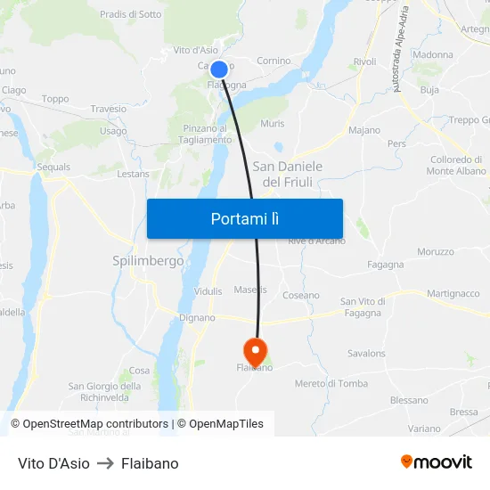 Vito D'Asio to Flaibano map
