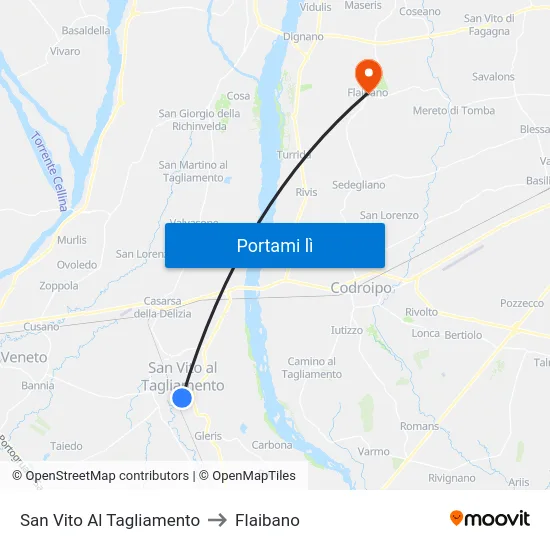 San Vito Al Tagliamento to Flaibano map