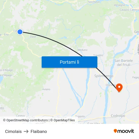 Cimolais to Flaibano map
