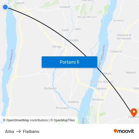 Arba to Flaibano map