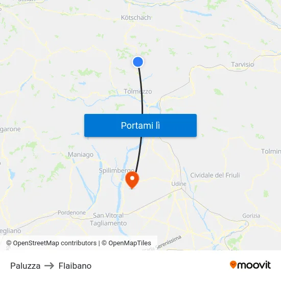 Paluzza to Flaibano map