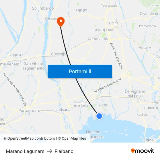 Marano Lagunare to Flaibano map