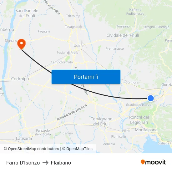 Farra D'Isonzo to Flaibano map