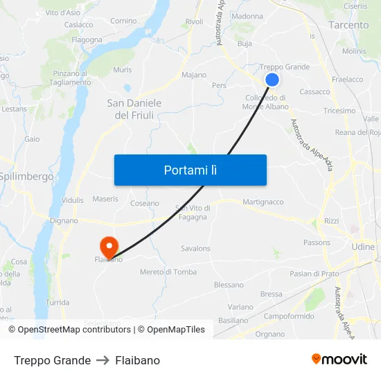 Treppo Grande to Flaibano map