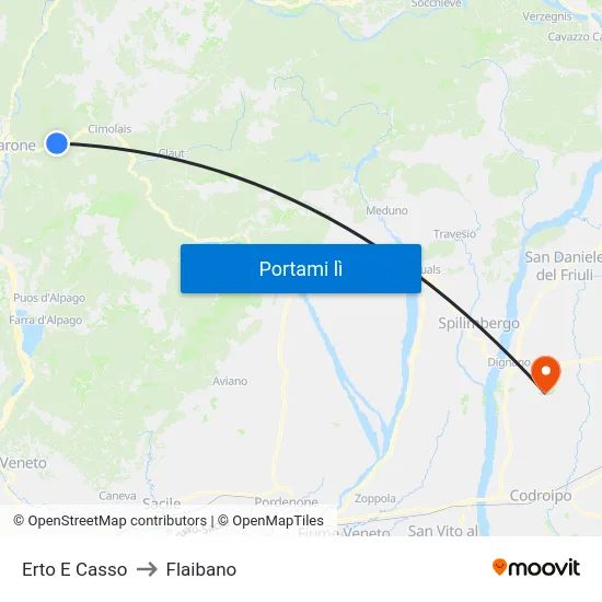 Erto E Casso to Flaibano map