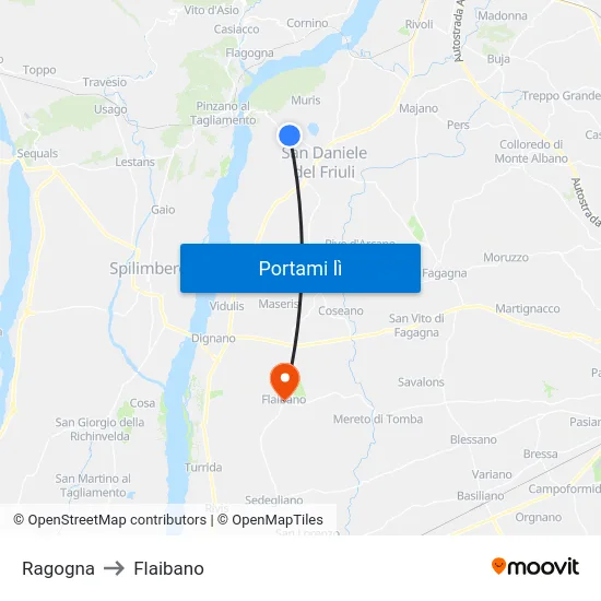 Ragogna to Flaibano map